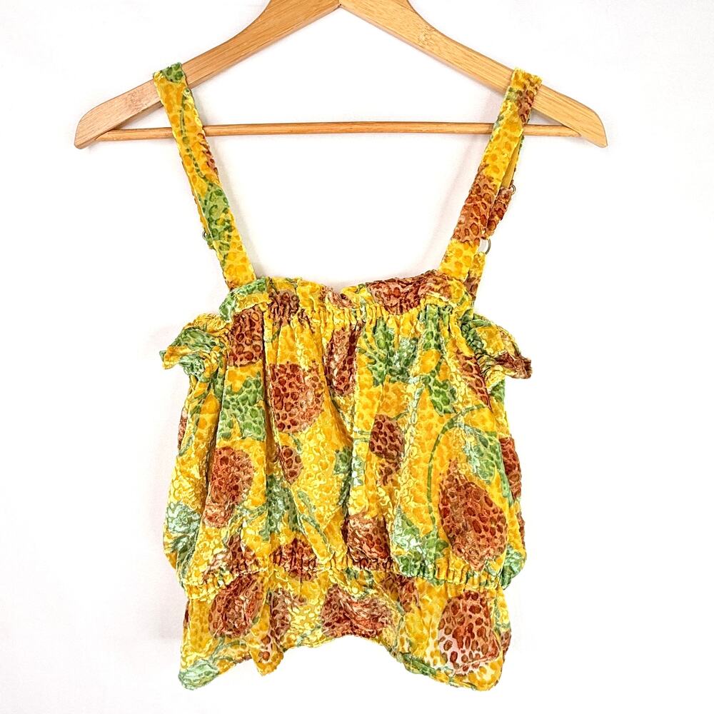 Anthropologie Felipa Cropped Yellow Strawberry Patch Velvet Burnout Tank Top Sm